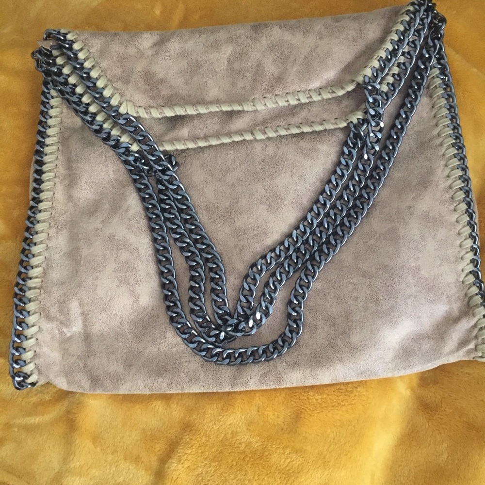 Khaki Fold Over Chain Women Oversized Bag. New